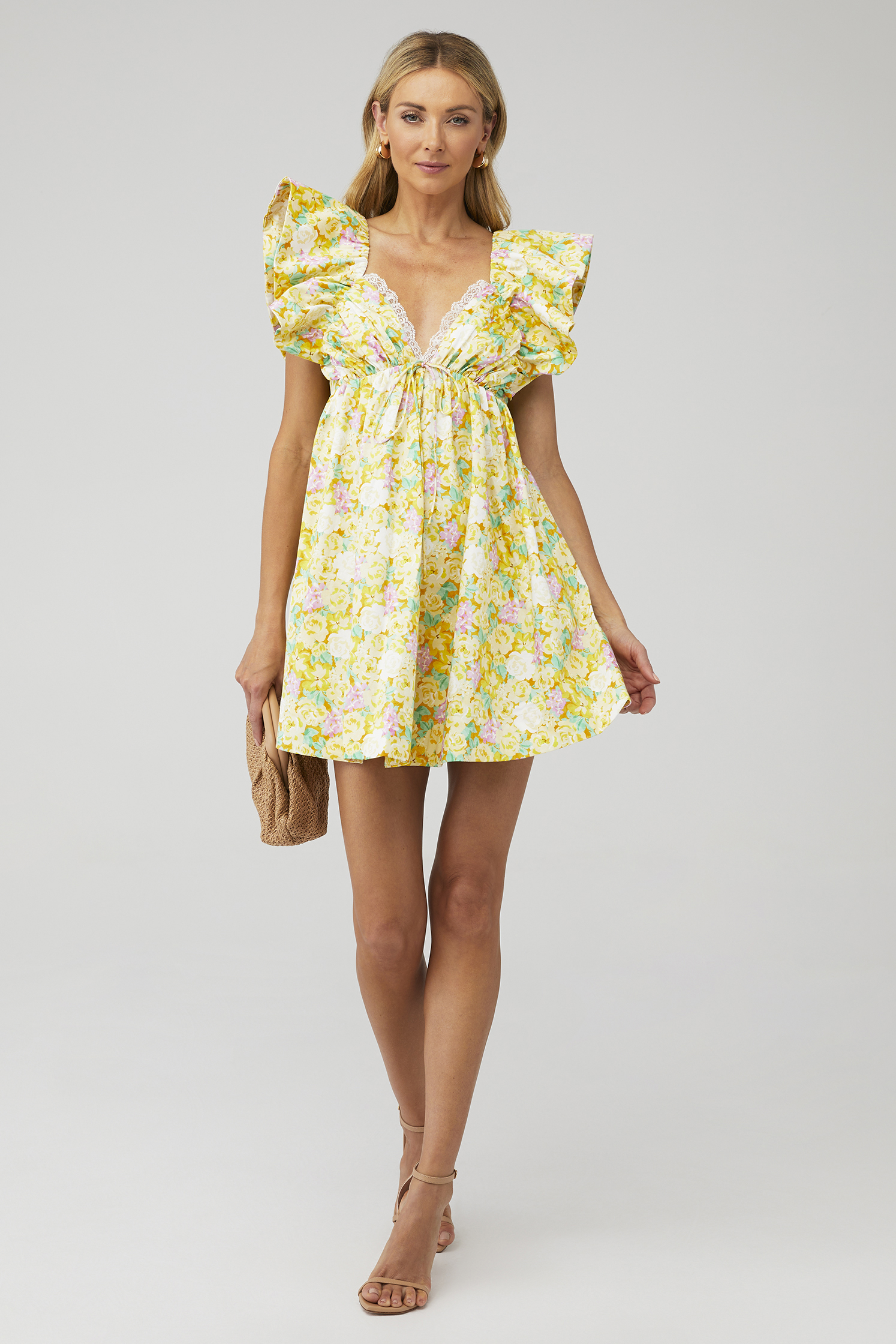 dakota mini dress lemon Dakota | Lemon Puff-Sleeve Midi Dress