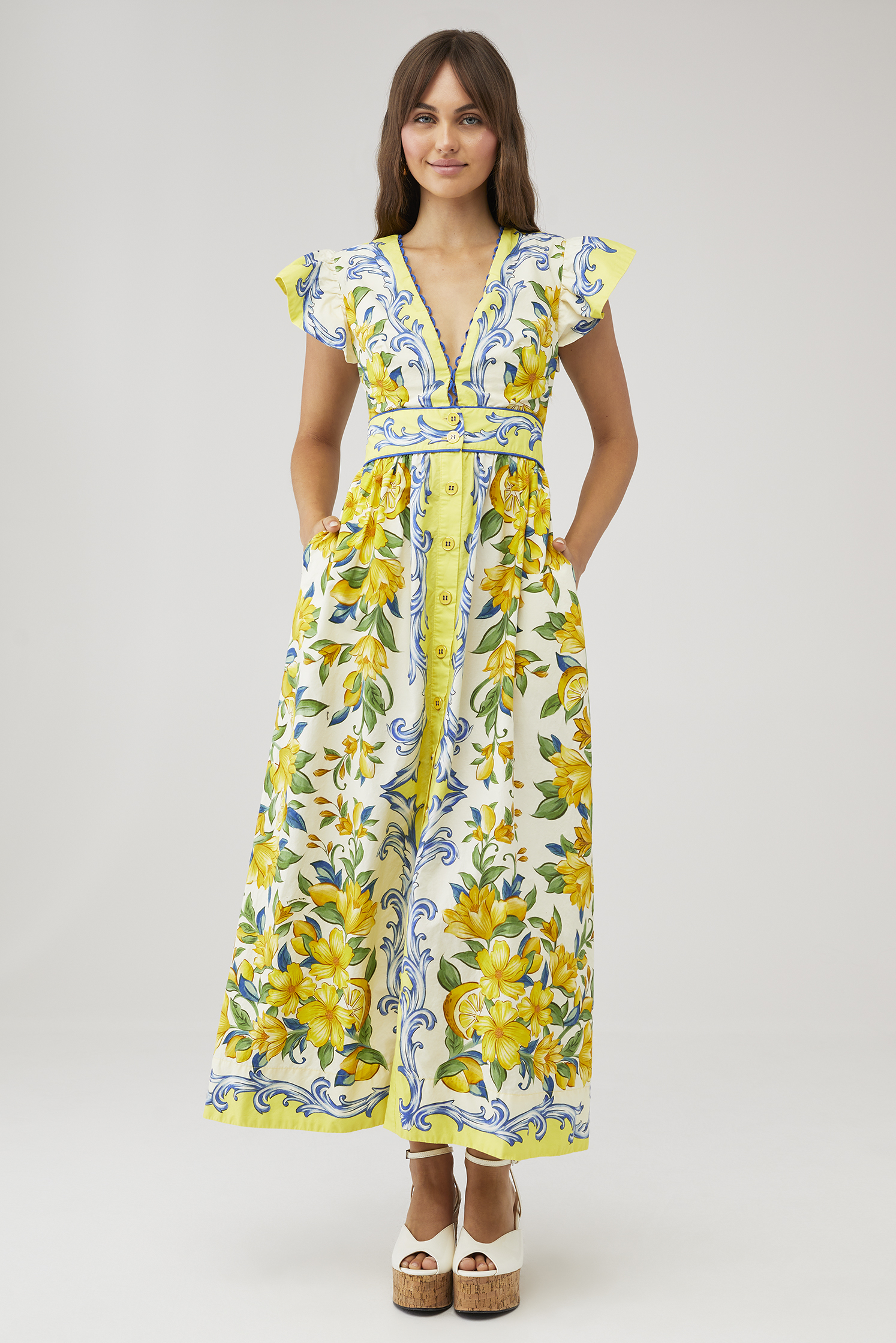 farm rio sicily printed midi dress Farm Rio Sicily Flowers Cotton Midi Dress In Multicoloured - 30% Off
